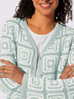Veste en tricot à col V et manches longues avec motif jacquard