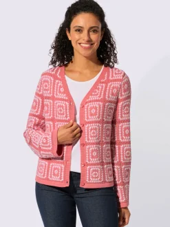 Veste en tricot à col V et manches longues avec motif jacquard
