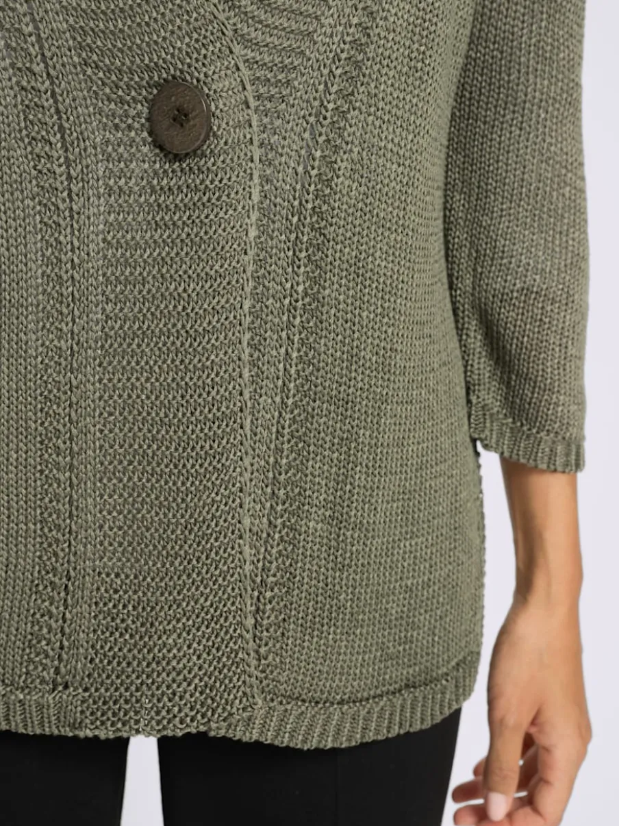 Veste en tricot à col V et manches 3/4 avec motif ajouré