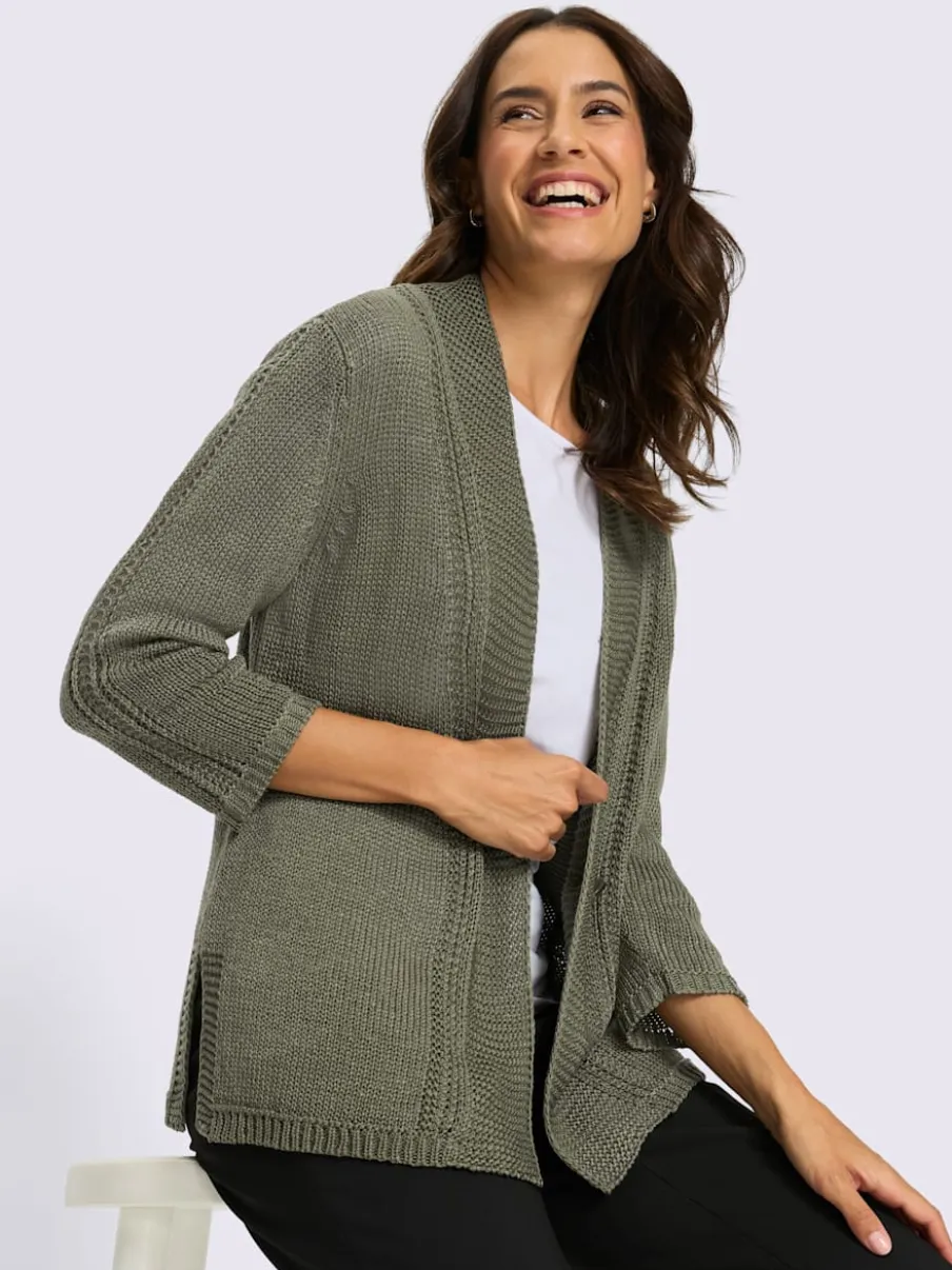 Veste en tricot à col V et manches 3/4 avec motif ajouré