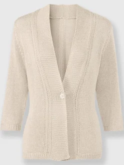 Veste en tricot à col V et manches 3/4 avec motif ajouré