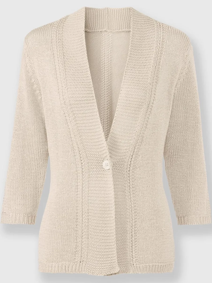 Veste en tricot à col V et manches 3/4 avec motif ajouré