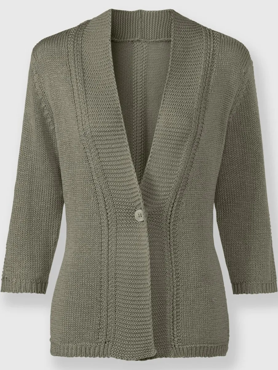 Veste en tricot à col V et manches 3/4 avec motif ajouré