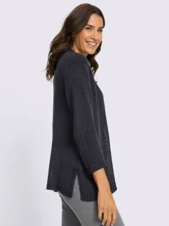 Veste en tricot à col V et manches 3/4 avec motif ajouré