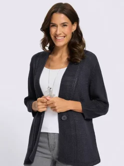 Veste en tricot à col V et manches 3/4 avec motif ajouré