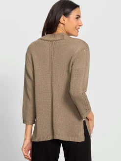 Veste en tricot à col V et manches 3/4 avec motif ajouré