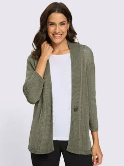 Veste en tricot à col V et manches 3/4 avec motif ajouré