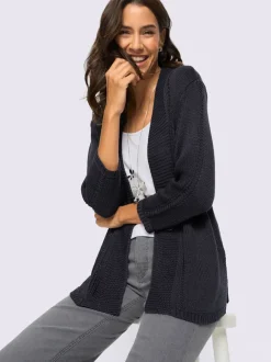 Veste en tricot à col V et manches 3/4 avec motif ajouré