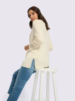 Veste en tricot à col V et manches 3/4 avec motif ajouré