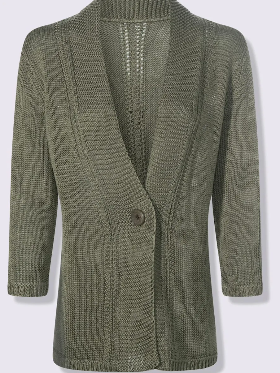 Veste en tricot à col V et manches 3/4 avec motif ajouré