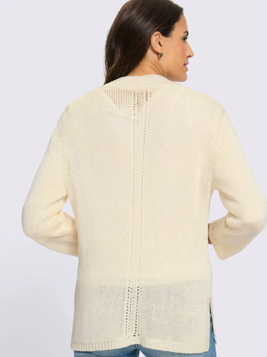 Veste en tricot à col V et manches 3/4 avec motif ajouré