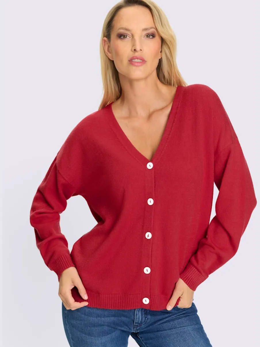 Veste en tricot col v manches longues ample décontractée