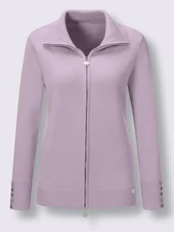 Veste en tricot coton à col montant et boutons décoratifs