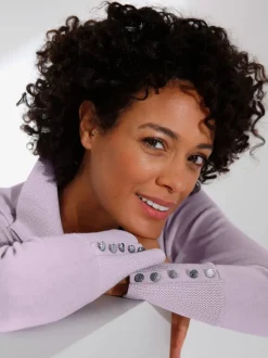 Veste en tricot coton à col montant et boutons décoratifs