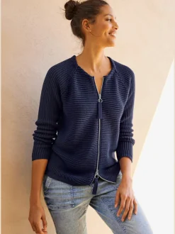 Veste en tricot côtelé avec glissière et manches longues