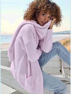 Veste en tricot décontractée avec écharpe manches longues douces