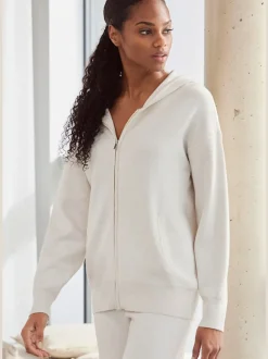 Veste en tricot douce à glissière et manches longues avec capuche
