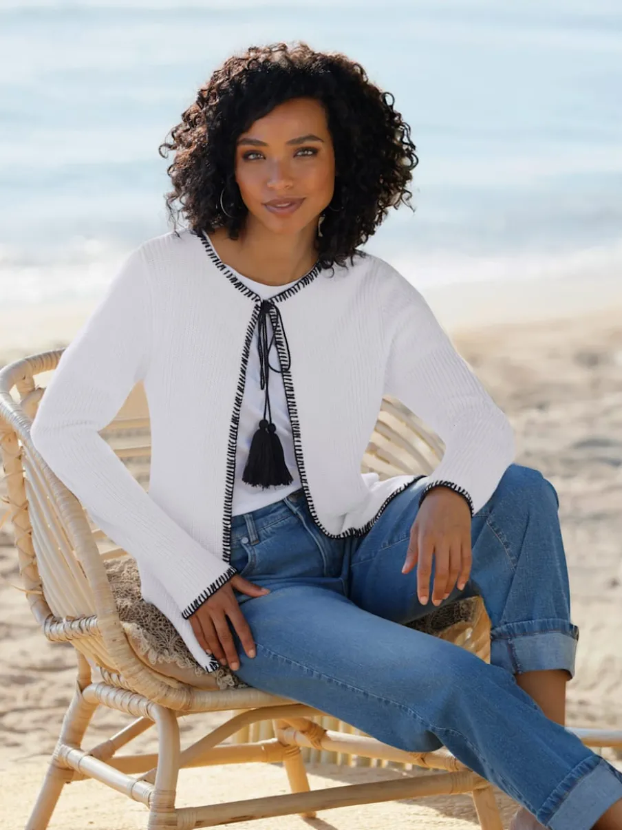 Veste en tricot à encolure ronde avec manches longues et cordon