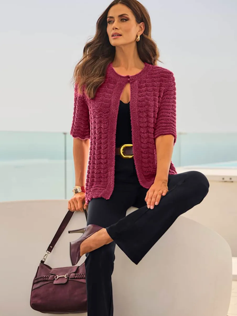 Veste en tricot fil avec paillettes incrustées