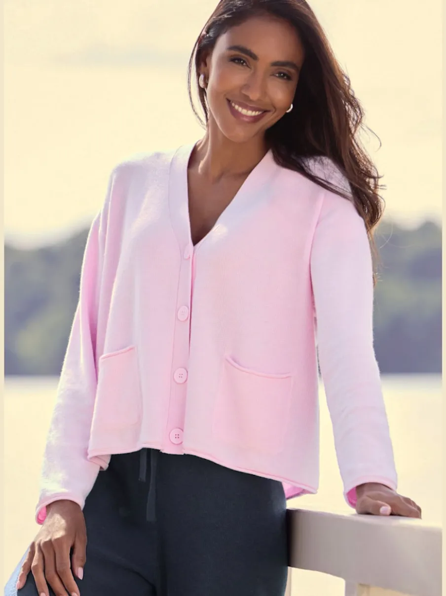 Veste en tricot fin avec mancherons et poches plaquées