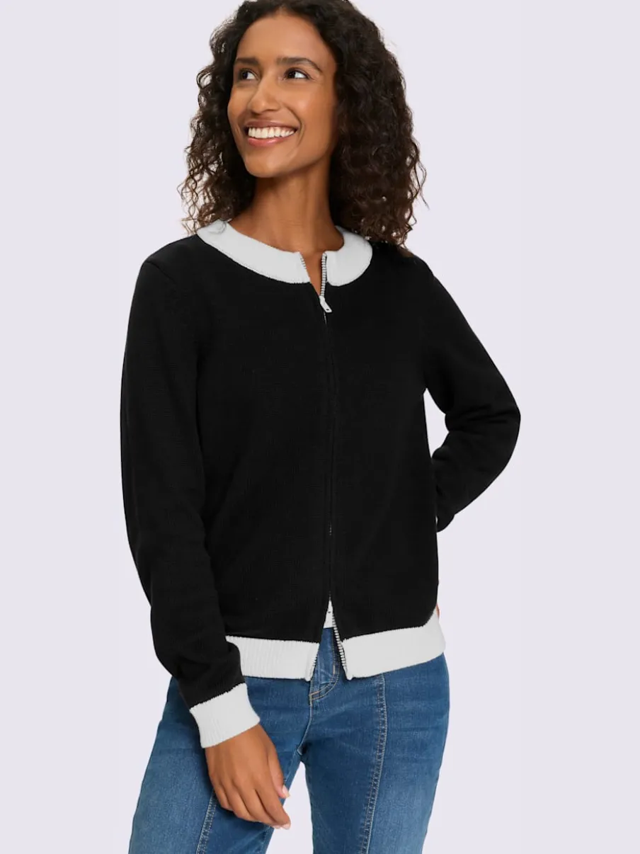 Veste en tricot fine à empiècements et bords-côtes contrastants