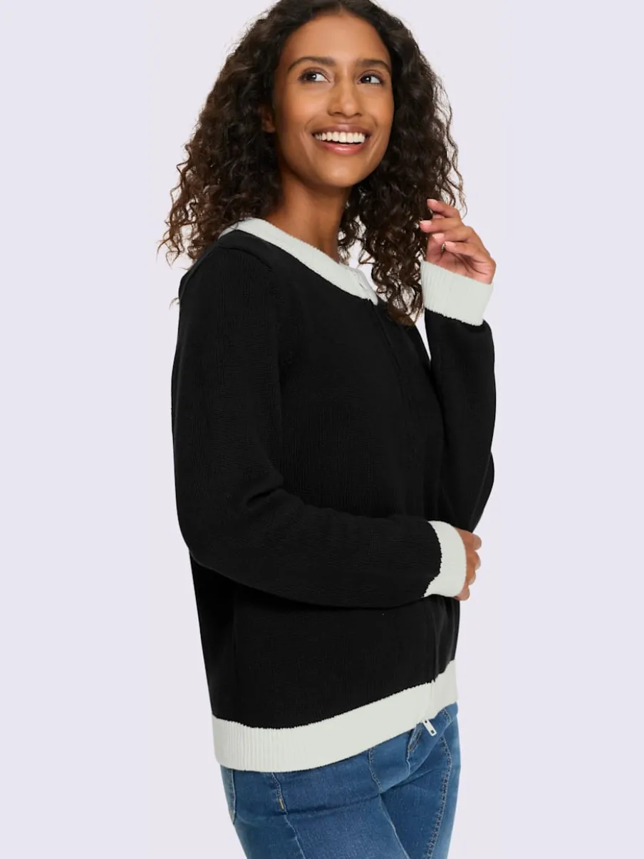 Veste en tricot fine à empiècements et bords-côtes contrastants
