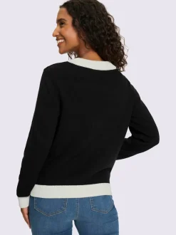 Veste en tricot fine à empiècements et bords-côtes contrastants