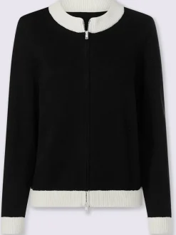 Veste en tricot fine à empiècements et bords-côtes contrastants
