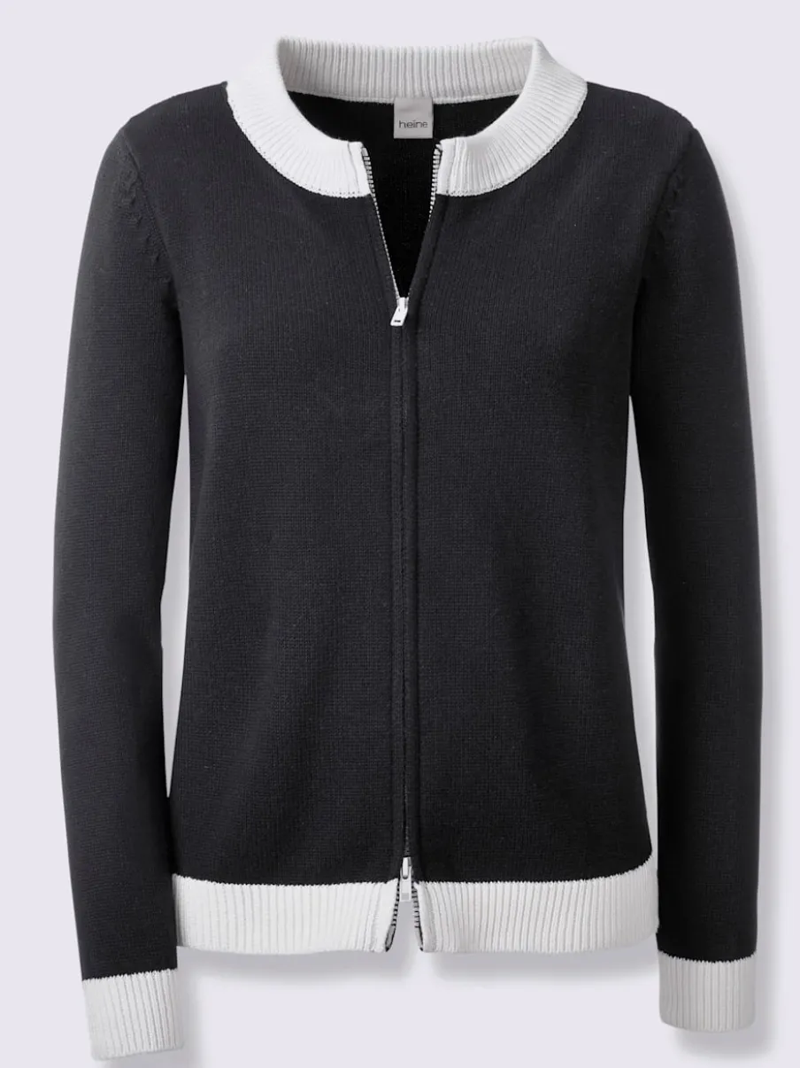 Veste en tricot fine à empiècements et bords-côtes contrastants