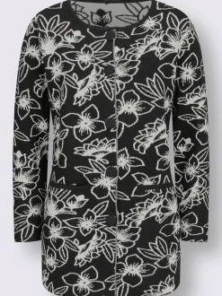 Veste en tricot jacquard aux motifs floraux avec poches