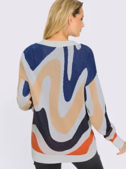 Veste en tricot jacquard avec col V et manches longues