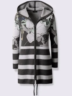 Veste en tricot jacquard avec capuche et rayures