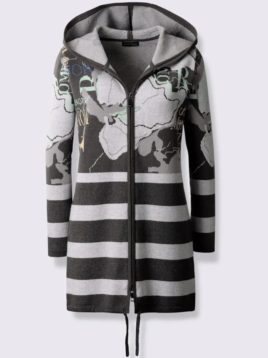 Veste en tricot jacquard avec capuche et rayures