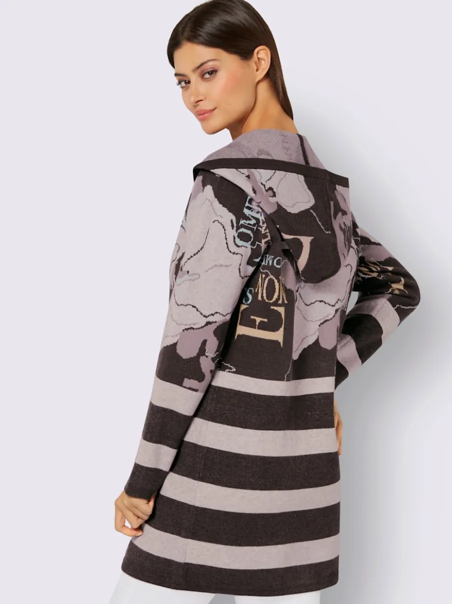 Veste en tricot jacquard avec capuche et rayures
