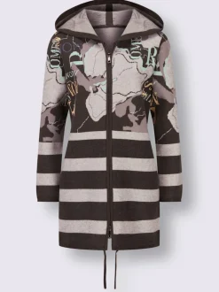 Veste en tricot jacquard avec capuche et rayures