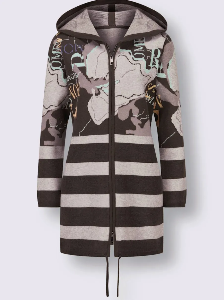 Veste en tricot jacquard avec capuche et rayures