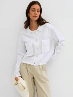 Veste en tricot jacquard à col à revers et poches plaquées