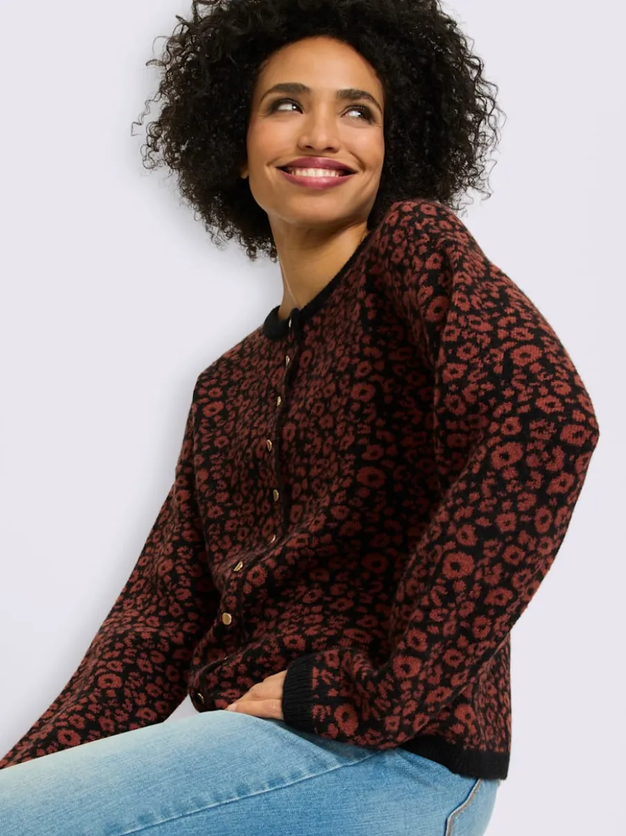 Veste en tricot jacquard joli motif léopard