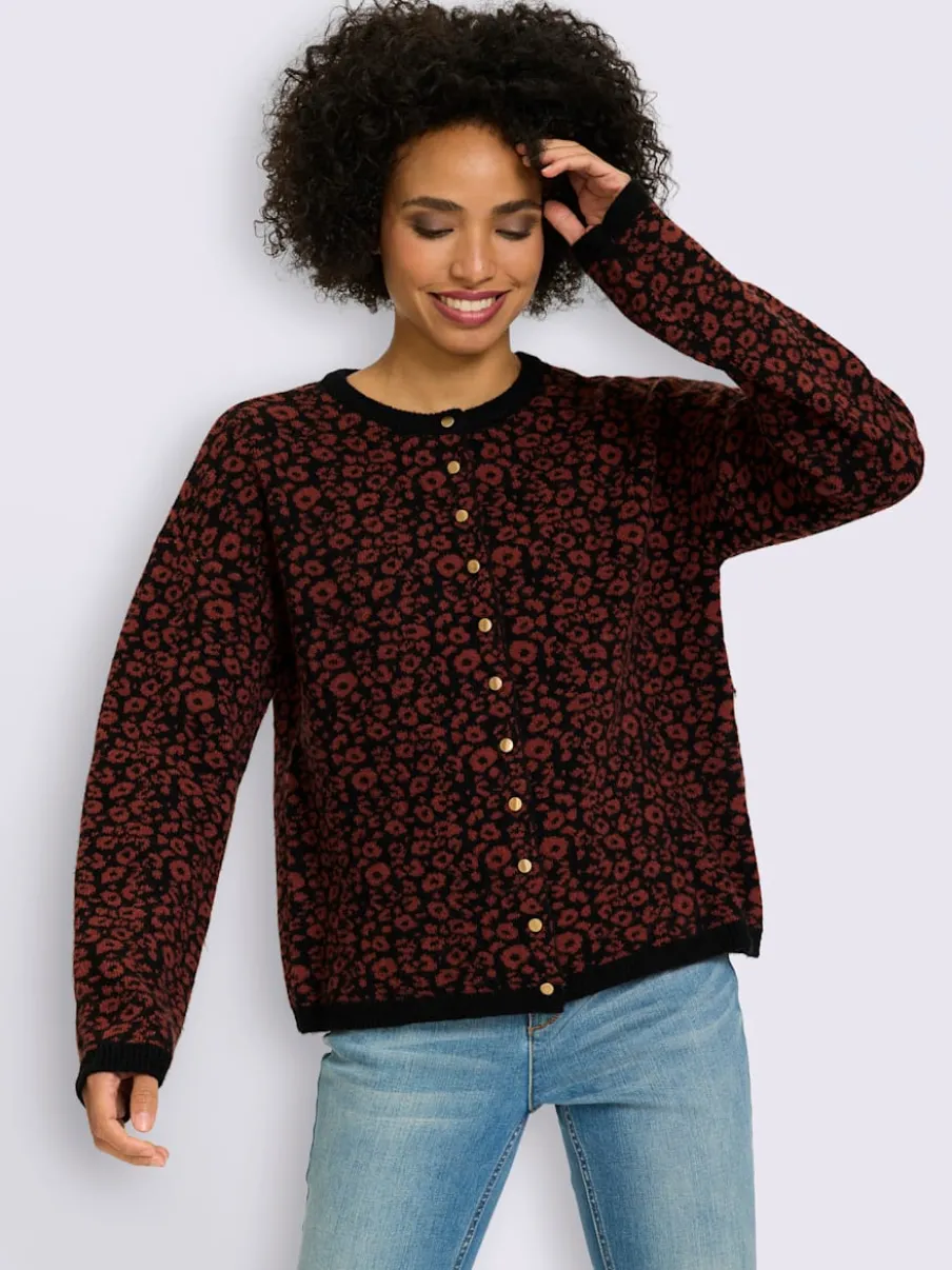 Veste en tricot jacquard joli motif léopard