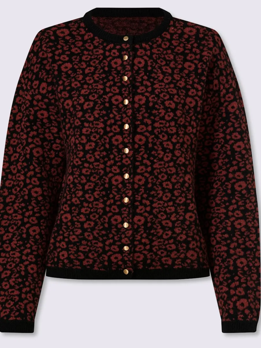 Veste en tricot jacquard joli motif léopard
