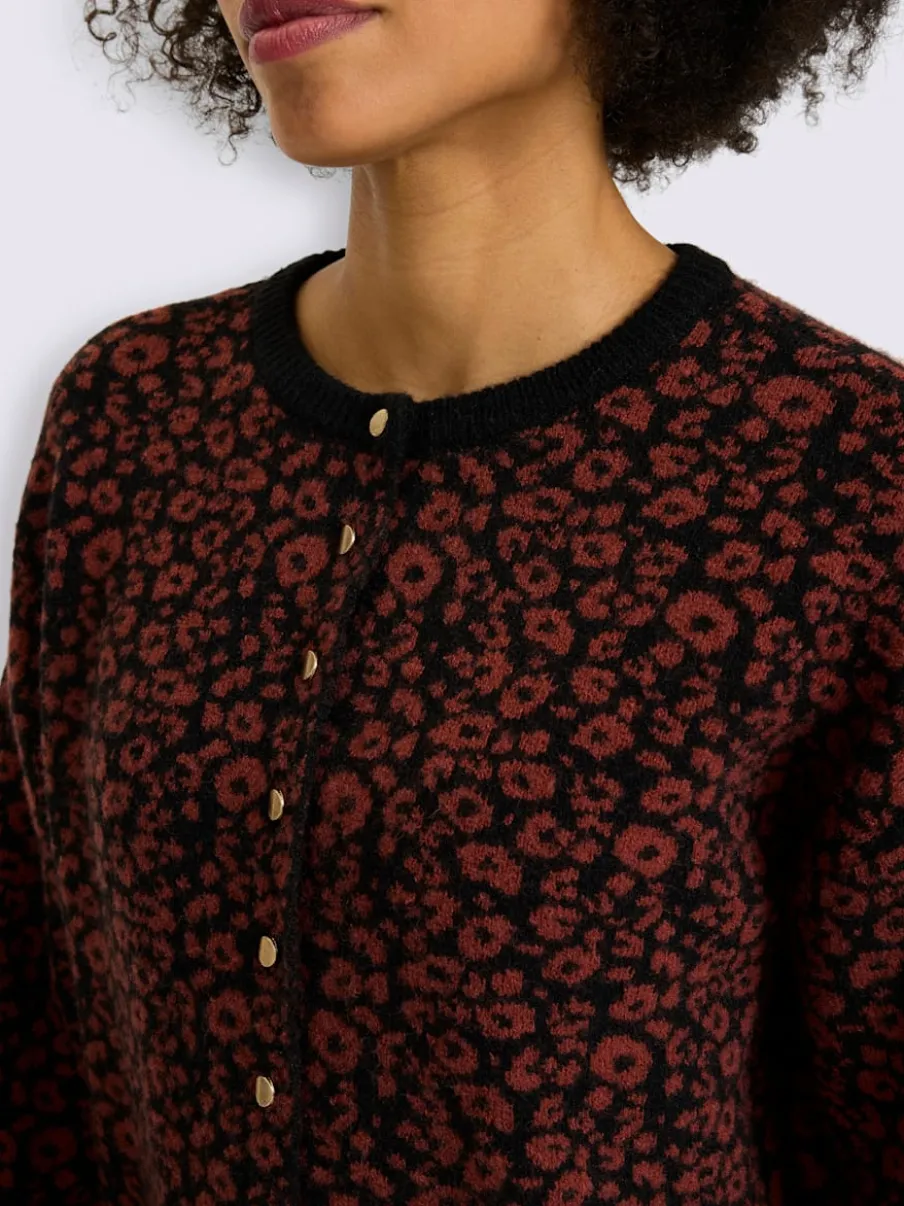 Veste en tricot jacquard joli motif léopard
