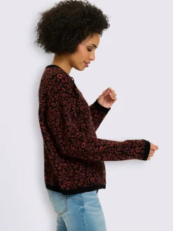 Veste en tricot jacquard joli motif léopard