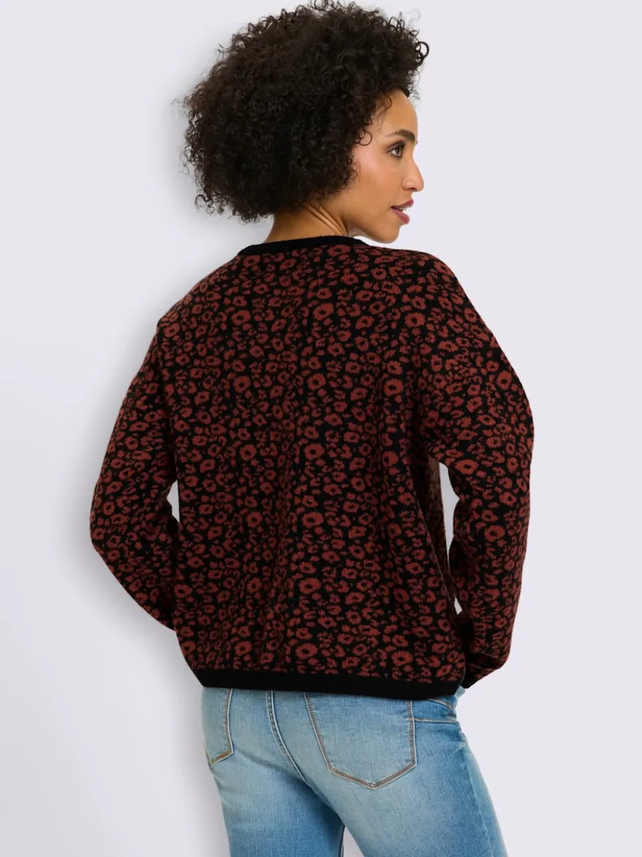 Veste en tricot jacquard joli motif léopard