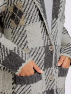 Veste en tricot jacquard jolie coupe longue moderne