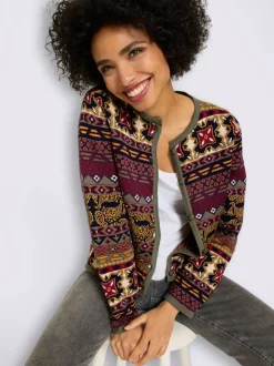 Veste en tricot jacquard manches longues motif jacquard