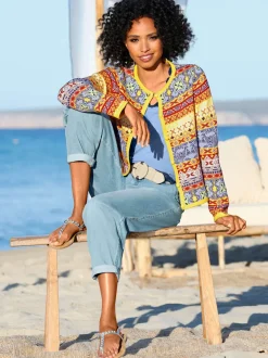 Veste en tricot jacquard manches longues motif jacquard