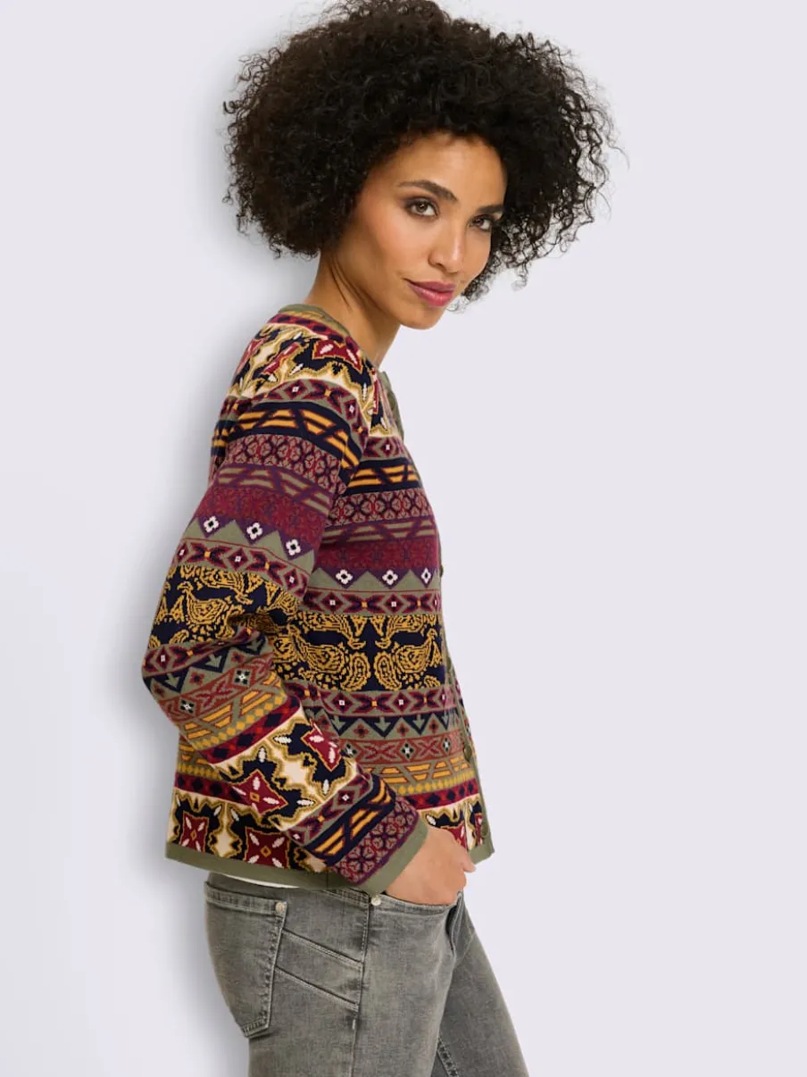 Veste en tricot jacquard manches longues motif jacquard