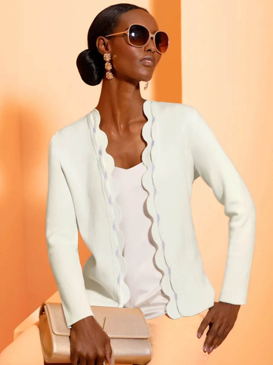 Veste en tricot jacquard sans fermeture avec empiècements transparents