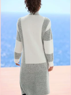 Veste en tricot long à rayures et manches longues