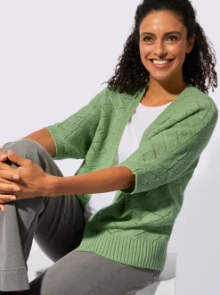 Veste en tricot à manches 3/4 avec motif ajouré léger